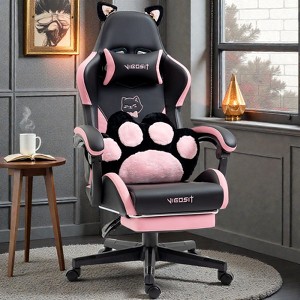 Mshliw Ergonomic Gaming Chair with Cat-Themed Design, Adjustable Backrest, Headrest, Footrest, Lumbar Support, Office Chair, and 360° Swivel - 1 of 4