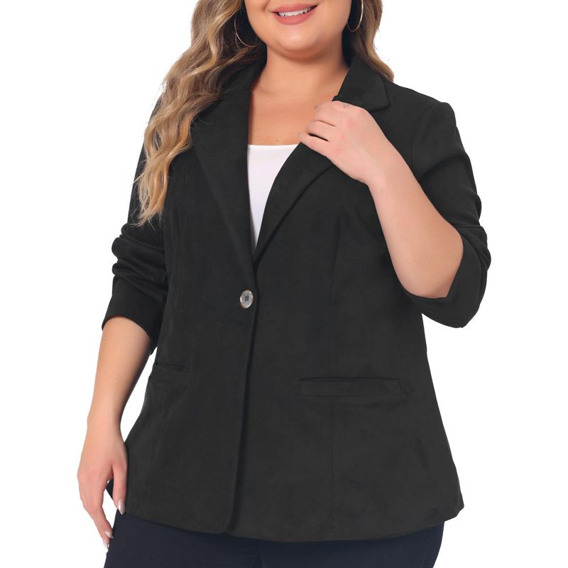 Agnes Orinda Women's Plus Size Faux Suede Long Sleeve Lapel Work Office Blazer, 1 of 6