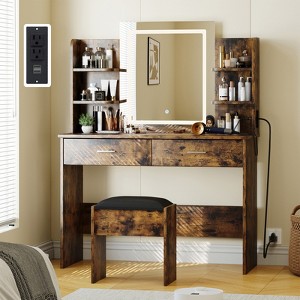 Makeup Vanity Desk with 3-Color Adjustable LED Mirror & Power Outlet - 1 of 4