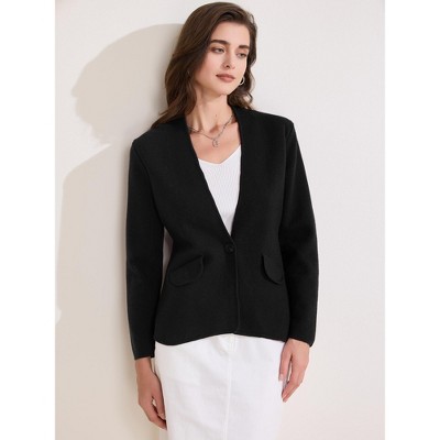 INSPIRE CHIC Women's Collarless Long Sleeve One Button Blazer Black Large — фото 3