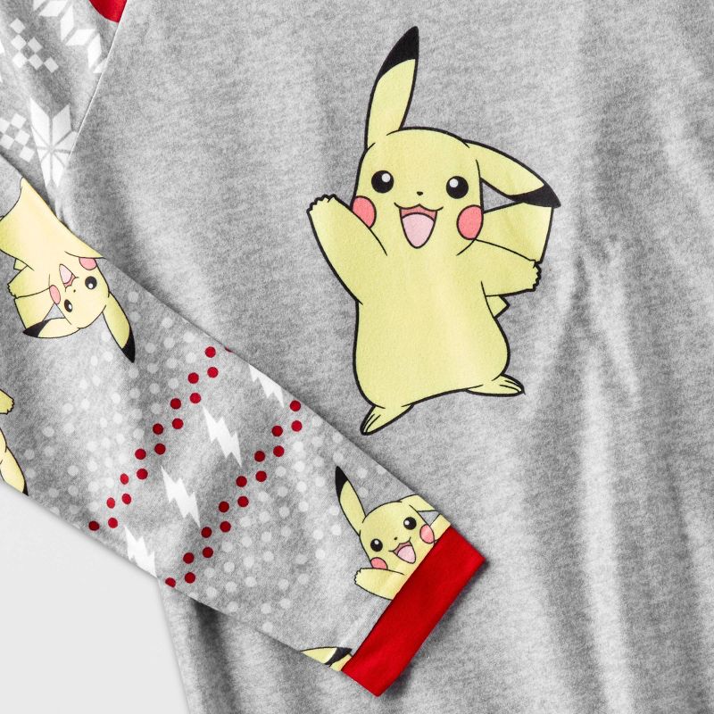 Girls' Pokemon Pikachu Fair Isle 2pc Pajama Set with Socks - Gray, 3 of 5