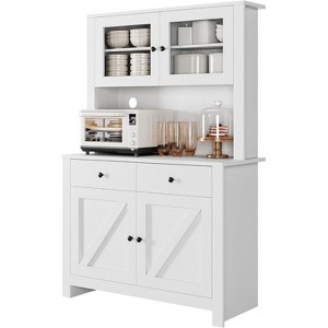 Farmhouse Pantry Cabinet, Kitchen Pantry Storage Cabinet with Microwave Stand, Rustic Buffet Sideboard with Sliding Door, Freestanding Cupboard - 1 of 1