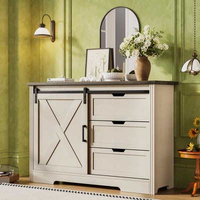 NicBex Modern 3-Drawer Dressers with Sliding Doors Cabinet,Wooden Dresser Dining Sideboard,Chest of Drawers for Bedroom,Hallway