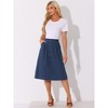 Allegra K Women's High Elastic Waist Button Pleated Linen A-Line Skirts - 4 of 4