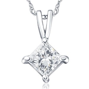 Pompeii3 1/2Ct Princess Cut Solitaire Diamond Pendant Necklace in 14k Gold Lab Created - 1 of 4