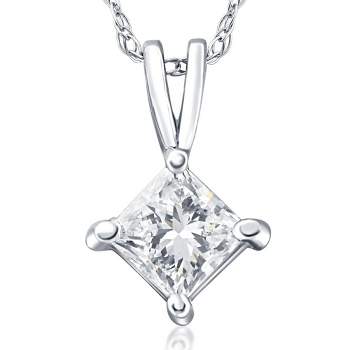 Pompeii3 1/2Ct Princess Cut Solitaire Diamond Pendant Necklace in 14k Gold Lab Created
