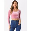 INSPIRE CHIC Women's Velvet Scoop Neck Long Sleeve Solid Crop Top - 3 of 4