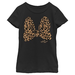 Girl's Disney Minnie Mouse Cheetah Print Bow Signature T-Shirt - 1 of 3