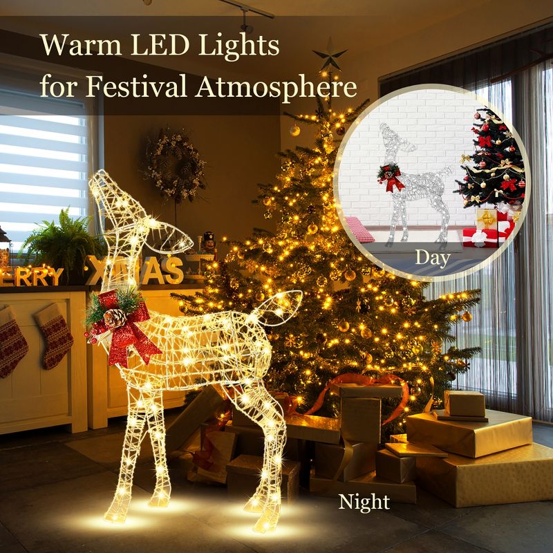 Costway Lighted Christmas Reindeer w/ 50 LED Lights Outdoor Yard Christmas Decorations, 5 of 9