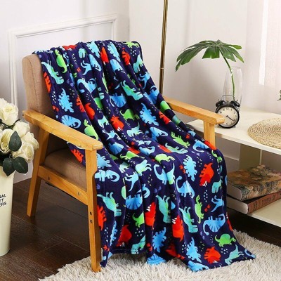 Kate Aurora Ultra Soft & Plush Oversized Dinosaurs Hypoallergenic Throw Fleece Blanket - Multi Color