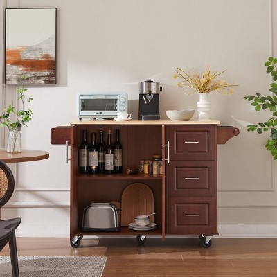 VYNXARIA K&K 51.2"W Farmhouse Kitchen Island with Drop Leaf & Storage, Black