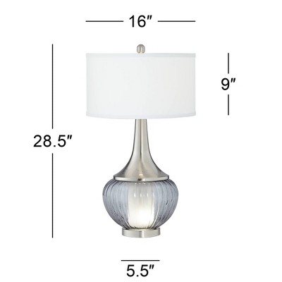 Courtney 23.5" Fluted Smoked Glass Table Lamp with White Linen Shade