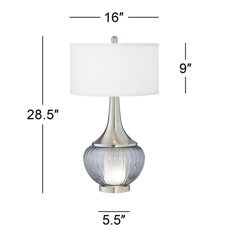 360 Lighting Courtney Modern Table Lamp 28 1/2" Tall Fluted Smoked Glass with Nightlight White Linen Drum Shade for Bedroom Living Room Nightstand, 4 of 8