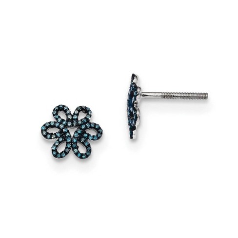 Black Bow Jewelry Blue Diamond 10mm Open Flower Post Earrings in Sterling Silver - image 1 of 3