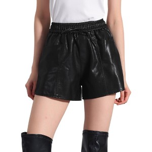 Allegra K Women's Faux Leather High Waisted PU Shorts - 1 of 4