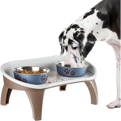 Dog Bowl Stand - 8.5 Inch Tall Feeding Tray for Dogs and Cats, Dog Bowl Stands for Large Dogs with Splash Guard and Non-Skid Feet by Petmaker (Brown)