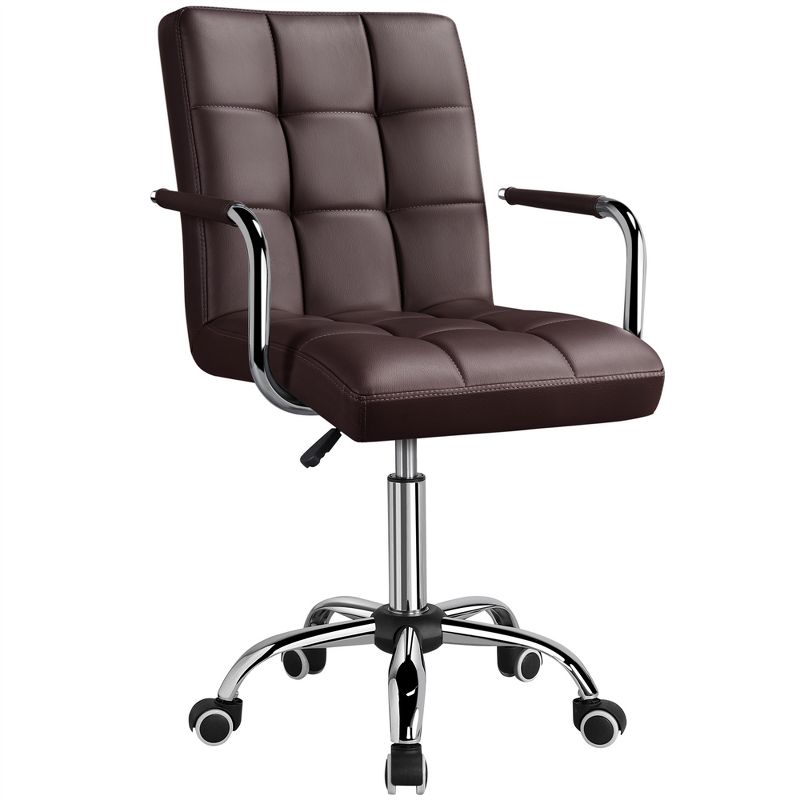 Yaheetech Modern Office Chair Height Adjustable Swivel Chair Mid Back PU Leather Chair, 1 of 10