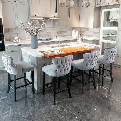 4 Pcs Wing-Back Bar Stools Set, 22x19x37 Inches Velvet Spring Cushion Barstools, Armless Kitchen Counter Bar Stool
