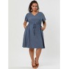 Agnes Orinda Women's Plus Size Tie Waist Short Sleeve Solid Chambray Casual Shirt Dresses - 2 of 4