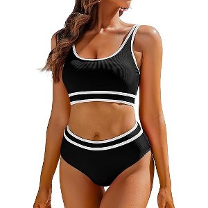AI'MAGE Swimsuit Set for Women 2 Piece Ribbed High Waisted Bikini Set Sporty Color Block Bathing Suits XS-2XL - 1 of 3