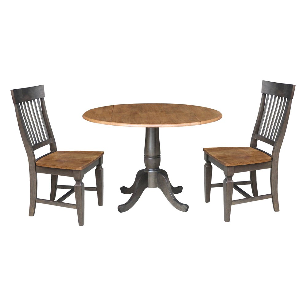 Photos - Dining Table 3pc 42" Round Dual Drop Leaf  with 2 Slat Back Chairs Hickory/