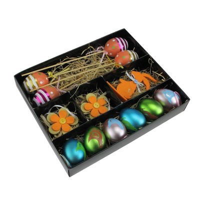 Northlight Set of 13 Metallic Easter Egg, Flower and Bunny Spring Decorations - Orange/Blue