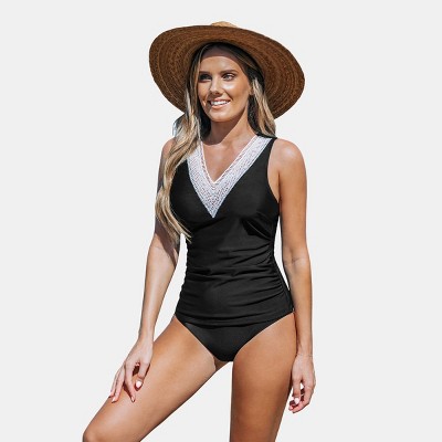 Women's Black Tankini Top & Standard Rise Bottoms Set - Cupshe