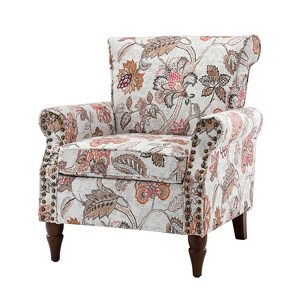 Araceli Traditional Wooden Upholstered Floral Armchair with Wingback and Nailhead Trim | ARTFUL LIVING DESIGN - 1 of 4