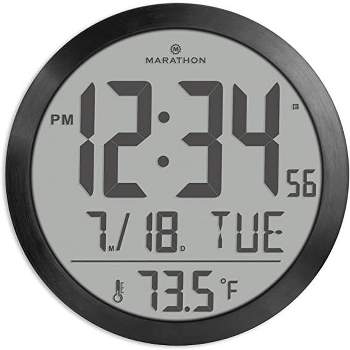 Marathon 15 Inch Round Sleek & Stylish Digital Wall Clock Full Calendar Display & Indoor Temperature