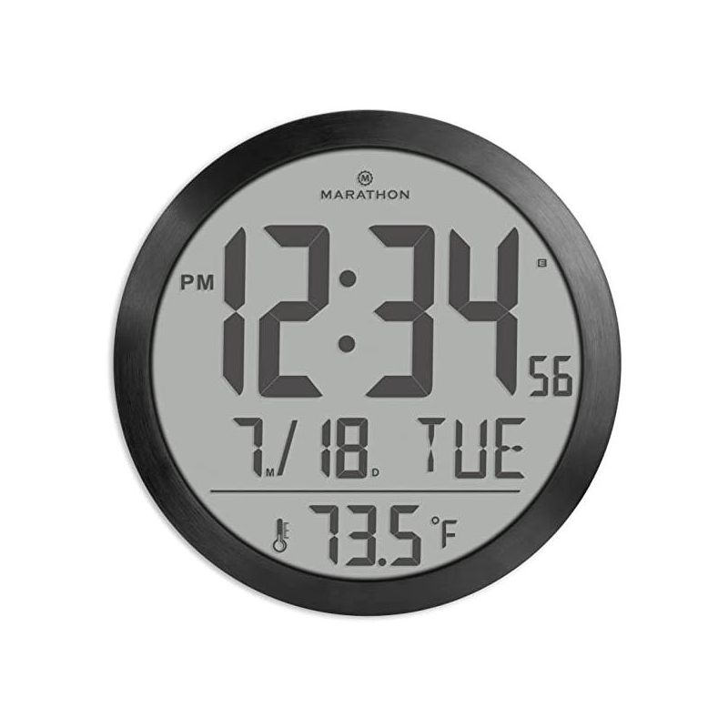 Marathon 15 Inch Round Sleek & Stylish Digital Wall Clock Full Calendar Display & Indoor Temperature, 1 of 7