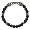 Chisel Stainless Steel Antiqued White Bronze-plated Dragon Heads 8mm Agate and Onyx Beaded 7.5" Stretch Bracelet - 2 of 4