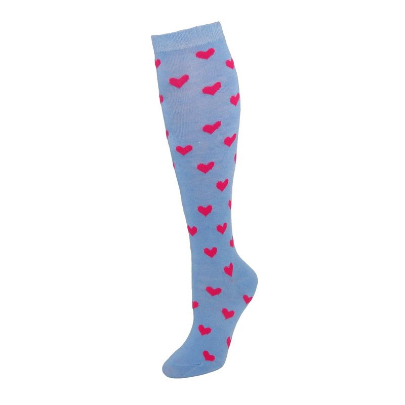 CTM Women's Heart Print Knee High Socks, 1 of 2