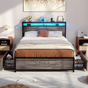 Aheaplus Bed Frame with Storage Drawers and Charging Station - 1 of 4