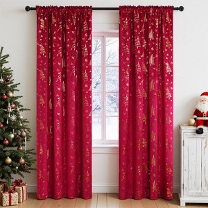 Christmas Curtains for Living Room Gold Foil with Xmas Tree Grinch Pattern Thermal Insulated Velvet Drapes,2 Panels - 1 of 4