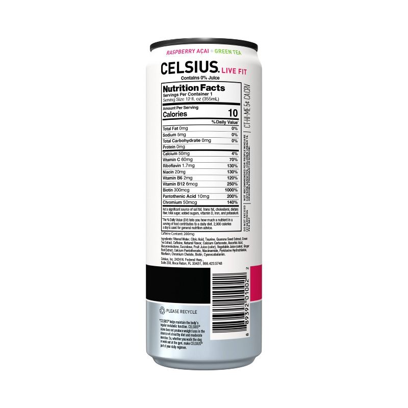 Celsius Green Tea Raspberry Acai Energy Drink - 12 fl oz Can, 4 of 7