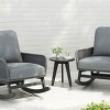 Outdoor 3 Pcs Furniture Set, PE Rattan Rocking Chairs and Wooden Accent Table, Sofa Set with PE Cushions and Wooden Frame-Coolbibila - 2 of 4