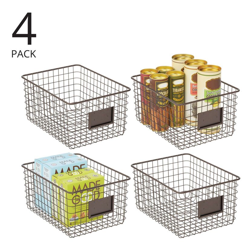 mDesign Large Steel Kitchen Organizer Basket with Label Slot, 2 of 7