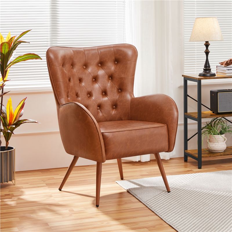 Yaheetech Vintage Accent Armchair with High Back Faux Leather For Living Room, 2 of 11