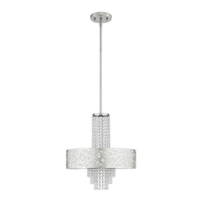 Polished Chrome Drum Chandelier with Clear Crystals