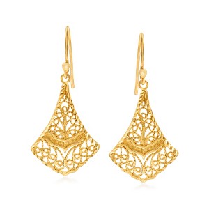 Ross-Simons 18kt Gold Over Sterling Silver Filigree Drop Earrings - 1 of 3