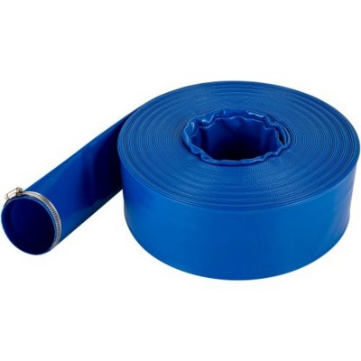 Syemin Drip Irrigation 100Ft Discharge Hose Lay Flat Hose, Heavy Duty Backwash Drain Hose with Clamps for Swimming Pool Water Transfer, Blue, 2"*2"*2"