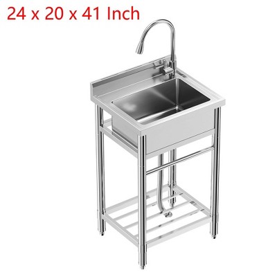 24"x20"x41" Stainless Steel Single Bowl Kitchen Prep and Utility Sink With Shelve And Faucet