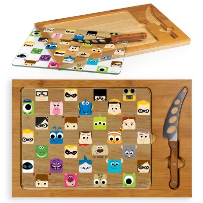 Disney Pixar Collection Icon Glass Top Wood Serving Tray with Knife Set by Picnic Time