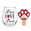 17 OZ Stemless Glass with Paw Print Stopper, Live Love Purr, Gift Set - 3 of 3