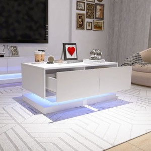 High Glossy Coffee Table with 2 Drawers have RGB LED Light with Buletooth Control  - The Pop Home - 1 of 4