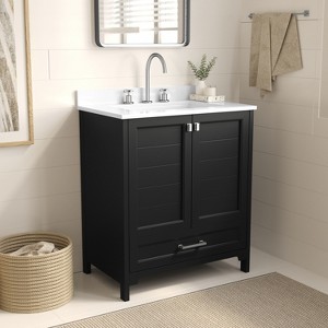 Merrick Lane Single Sink Bathroom Vanity with Undermount Basin, Soft-Close Cabinet, Easy-Glide Drawer, and Carrara Marble Finish Countertop - 1 of 4