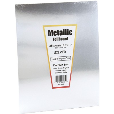 Hygloss Metallic Foilboard, 8-1/2 x 11 Inches, Silver, 25 Sheets