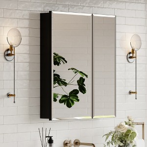 Belle Medicine Cabinet with Mirror, Recessed/Wall Mounted Cabinet for Bathroom, Beveled Mirror, Adjustable Tempered Glass Shelves, Black - 1 of 4