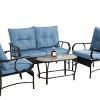 Outdoor 4 Pcs Furniture Set, Sofas with Steel Frame and PE Cushions, Wicker Conversation Sets with Rattan Chair and Coffee Table-Coolbibila - 3 of 4