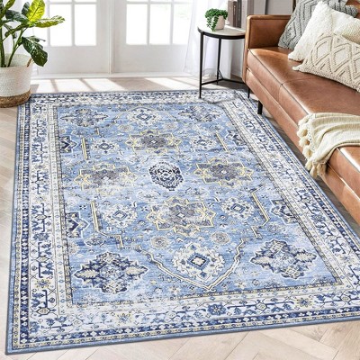 Boho Vintage Area Rug Indoor Floral Print Distressed Rug Throw Carpet
